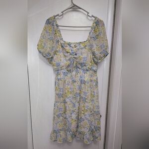 Floral Kids Dress with Blue and Green Accents